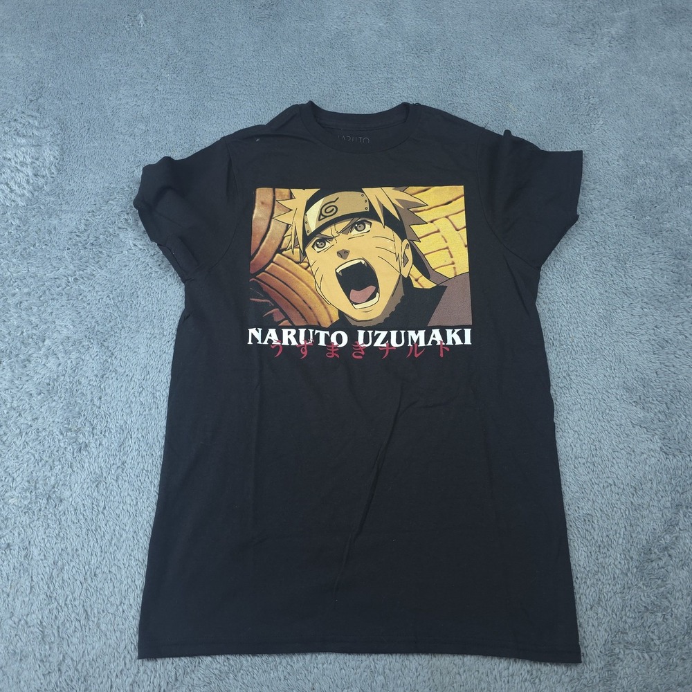 Naruto Shippuden Shirt Mens Small Black Naruto Uzumaki Graphic Tee Anime T-Shirt